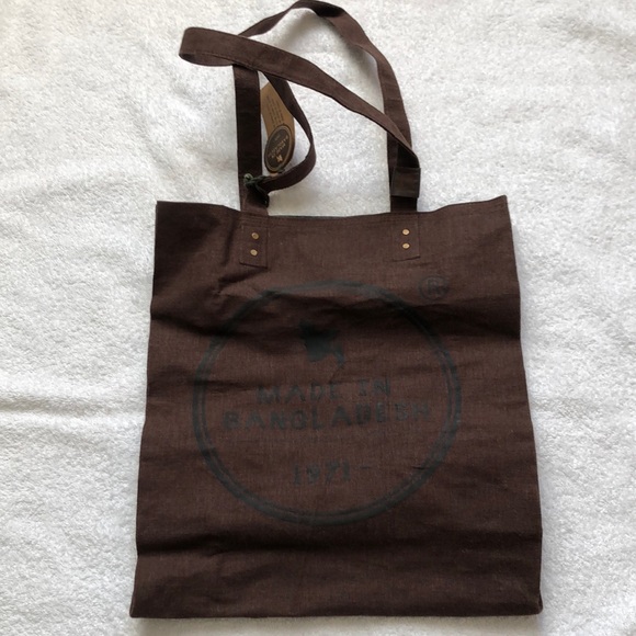 NWT Made in Bangladesh 1971 Small Brown Waxed Cotton Lined Tote - Picture 2 of 10
